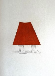 La jupe rouge, encre et pastel (n°1/3)